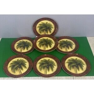 PRECIDIO TROPICAL MELAMINE Palm Tree Design 7.75" Salad Snack Plates Lot of 7